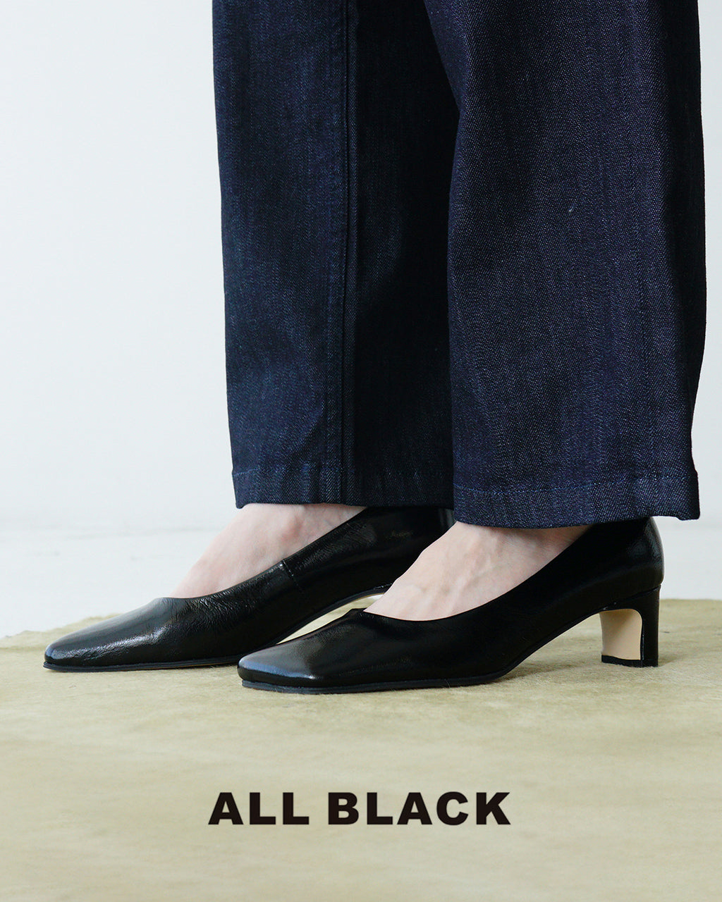 【SALE!50%OFF】ALL BLACK オールブラック パンプス オブリークトゥ ローヒール メタリック 靴 シューズ ALL-259002【送料無料】