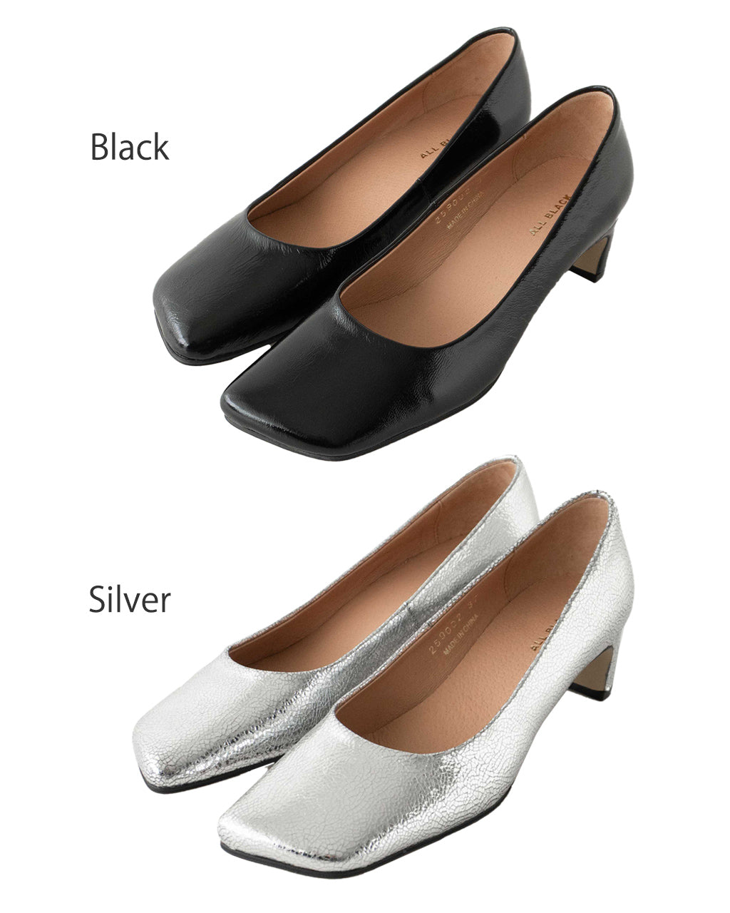 【SALE!50%OFF】ALL BLACK オールブラック パンプス オブリークトゥ ローヒール メタリック 靴 シューズ ALL-259002【送料無料】