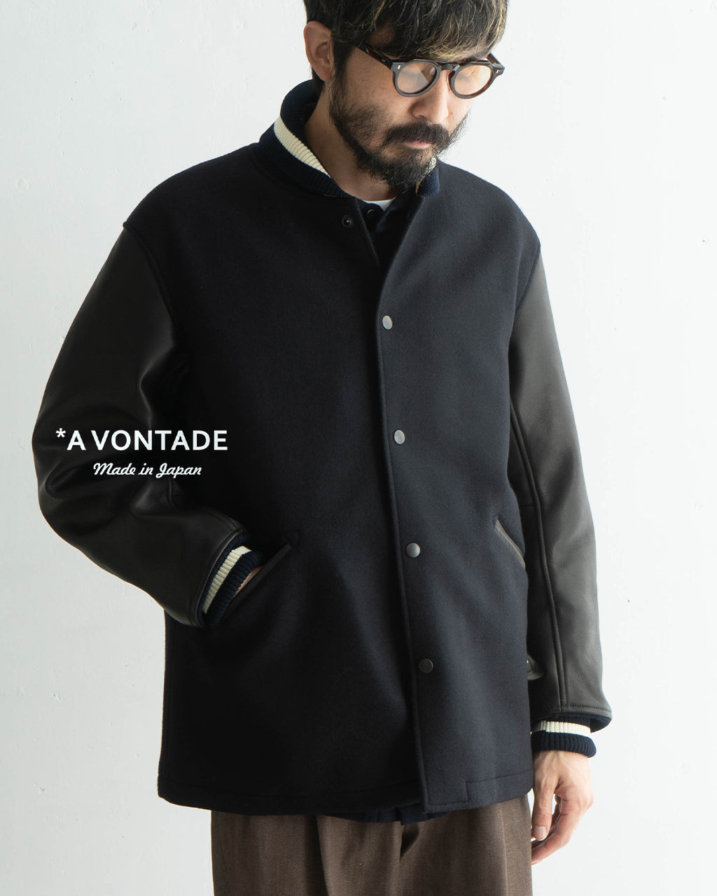 A VONTADE アボンタージ アワードジャケット ロング Award Jacket Long ウール メルトン レザー VTD-0558