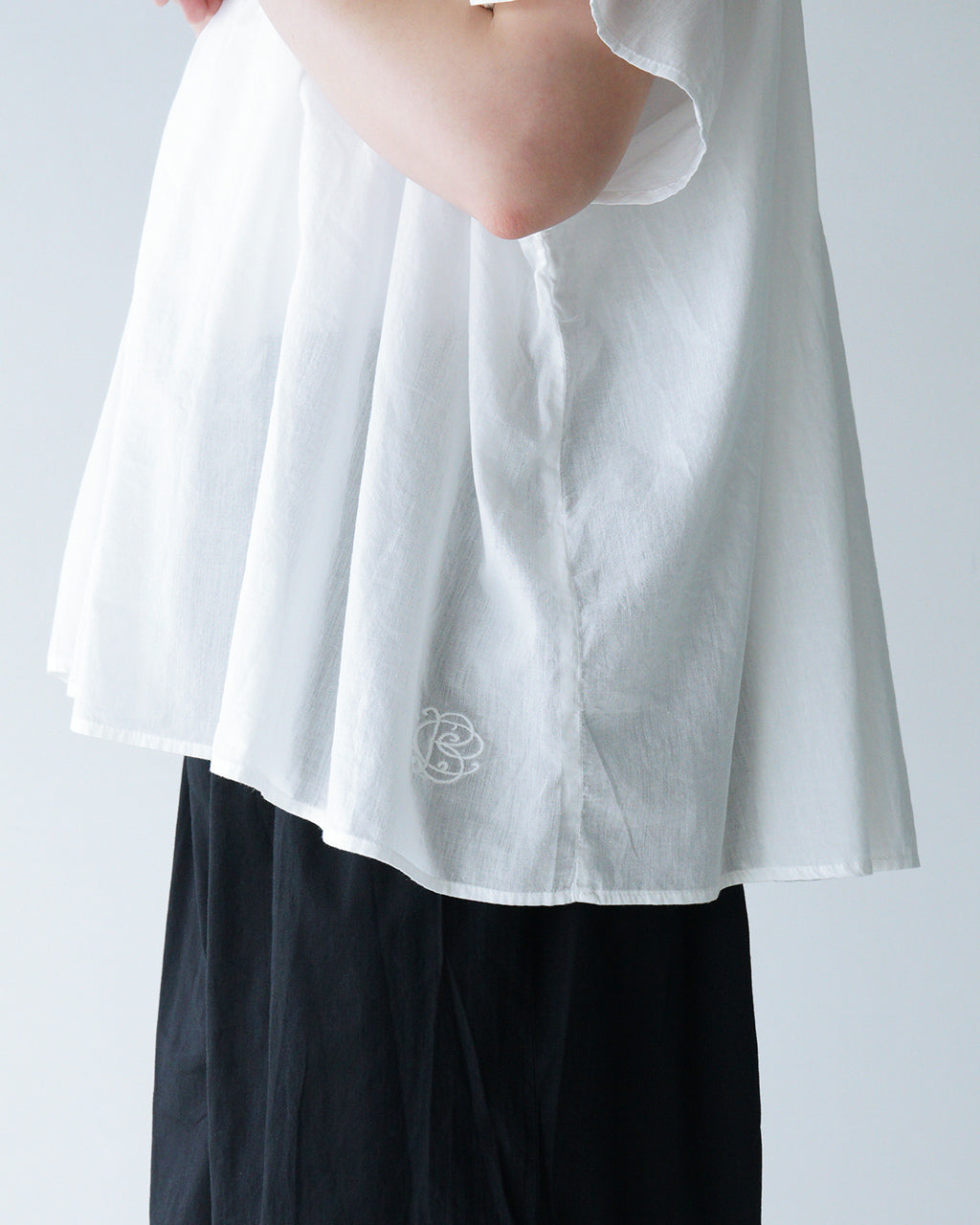 【SALE!20%OFF】Brocante ブロカント 半袖シャツ ブラウス インドボイル フロンセシャツ ギャザー 36-322X 【送料無料】
