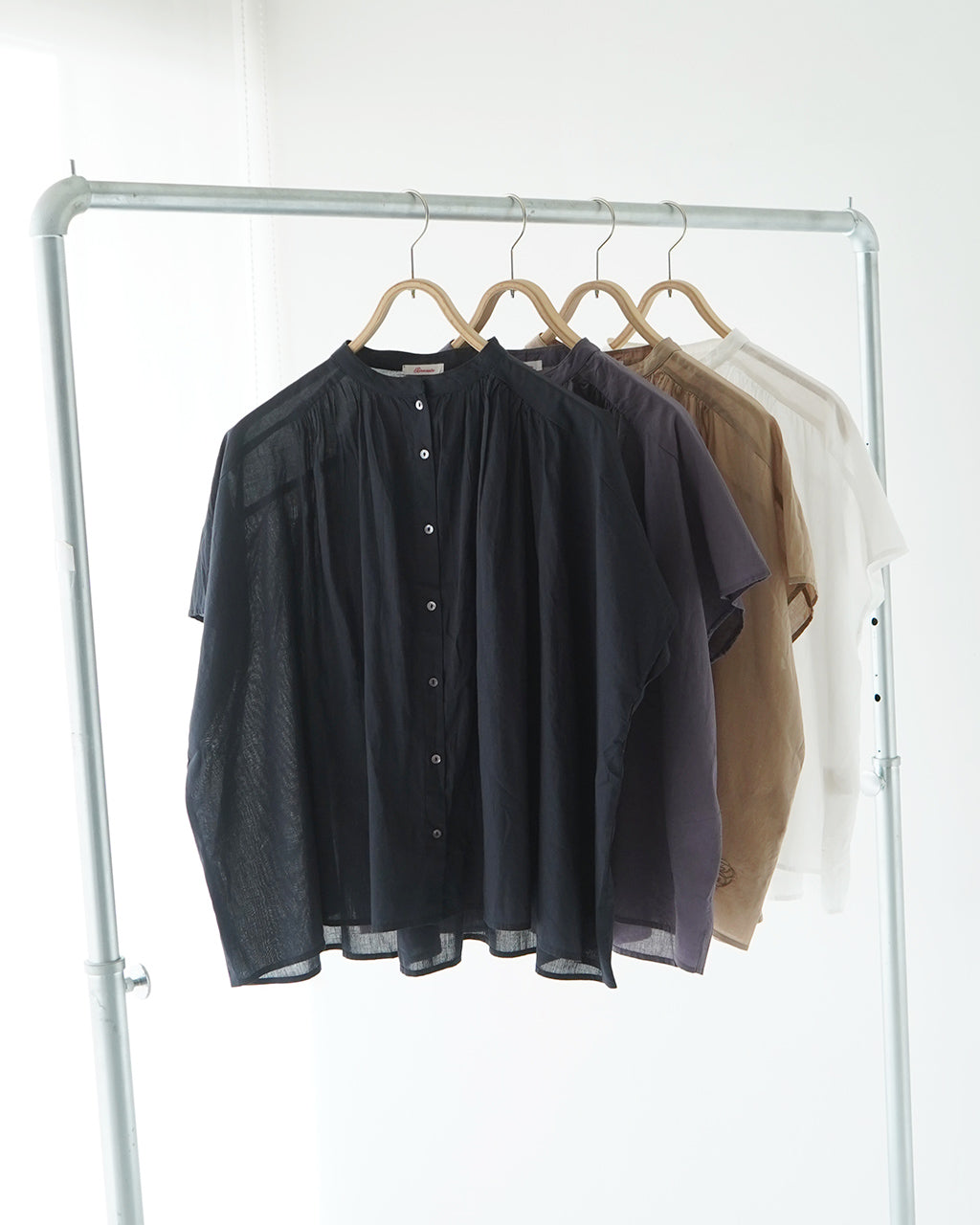 【SALE!20%OFF】Brocante ブロカント 半袖シャツ ブラウス インドボイル フロンセシャツ ギャザー 36-322X 【送料無料】