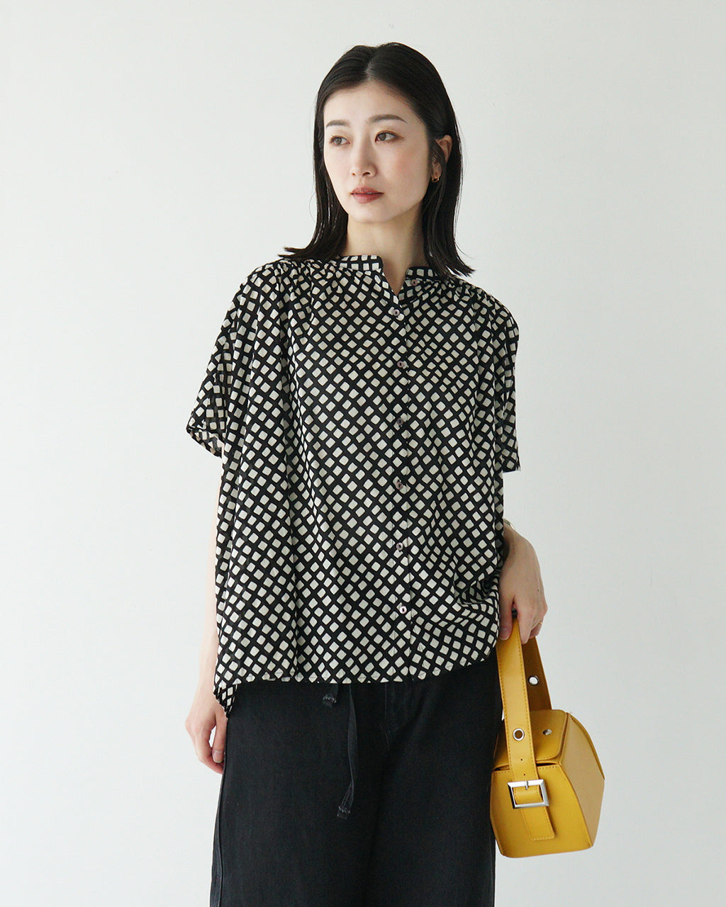 【SALE!20%OFF】Brocante ブロカント インドプリント 半袖シャツ フロンセシャツ チェック柄 ジオメトリック柄 36-323X【送料無料】