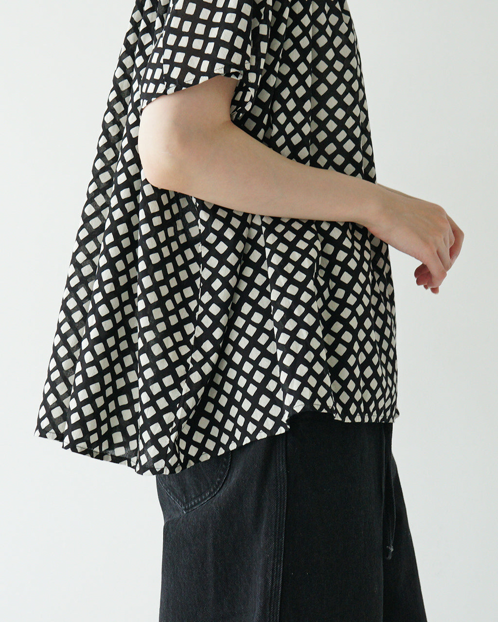 【SALE!20%OFF】Brocante ブロカント インドプリント 半袖シャツ フロンセシャツ チェック柄 ジオメトリック柄 36-323X【送料無料】