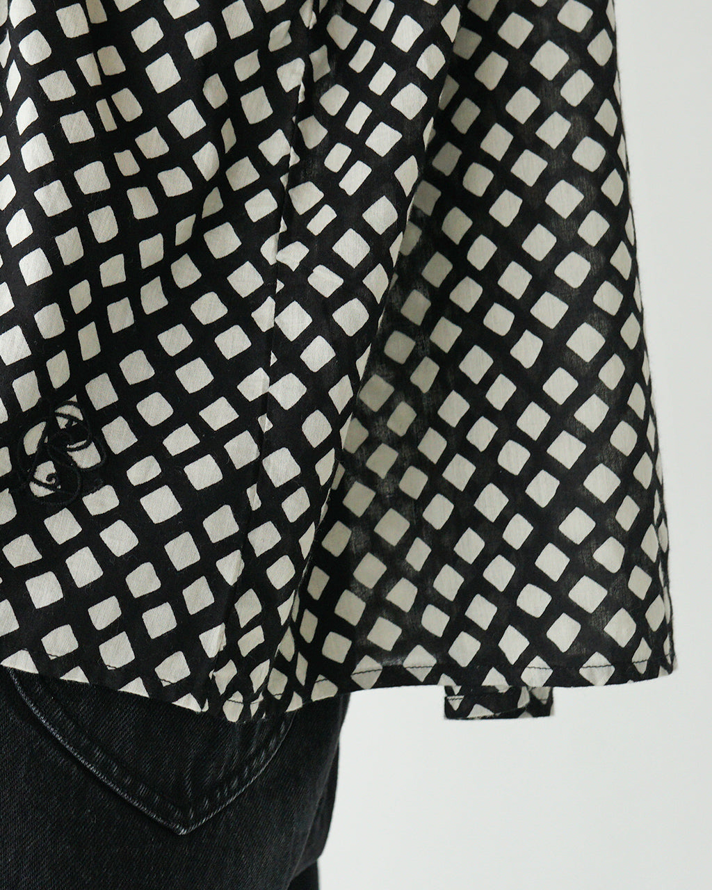 【SALE!20%OFF】Brocante ブロカント インドプリント 半袖シャツ フロンセシャツ チェック柄 ジオメトリック柄 36-323X【送料無料】