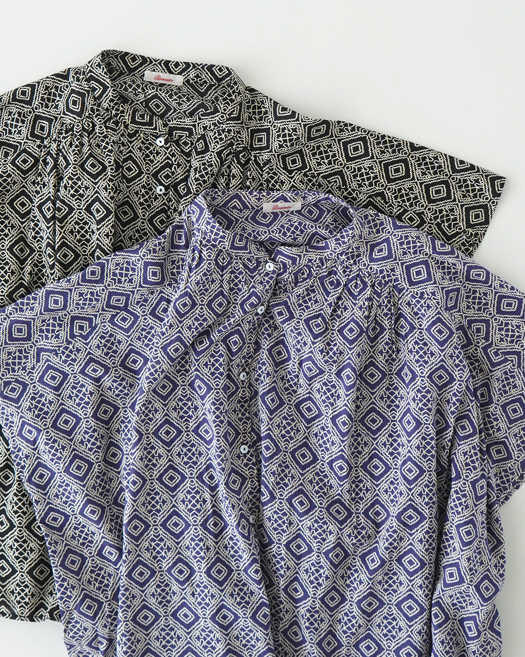 【SALE!20%OFF】Brocante ブロカント インドプリント 半袖シャツ フロンセシャツ チェック柄 ジオメトリック柄 36-323X【送料無料】