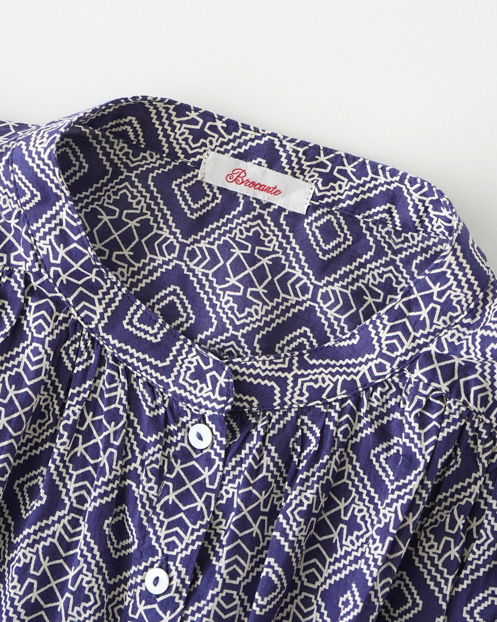 【SALE!20%OFF】Brocante ブロカント インドプリント 半袖シャツ フロンセシャツ チェック柄 ジオメトリック柄 36-323X【送料無料】