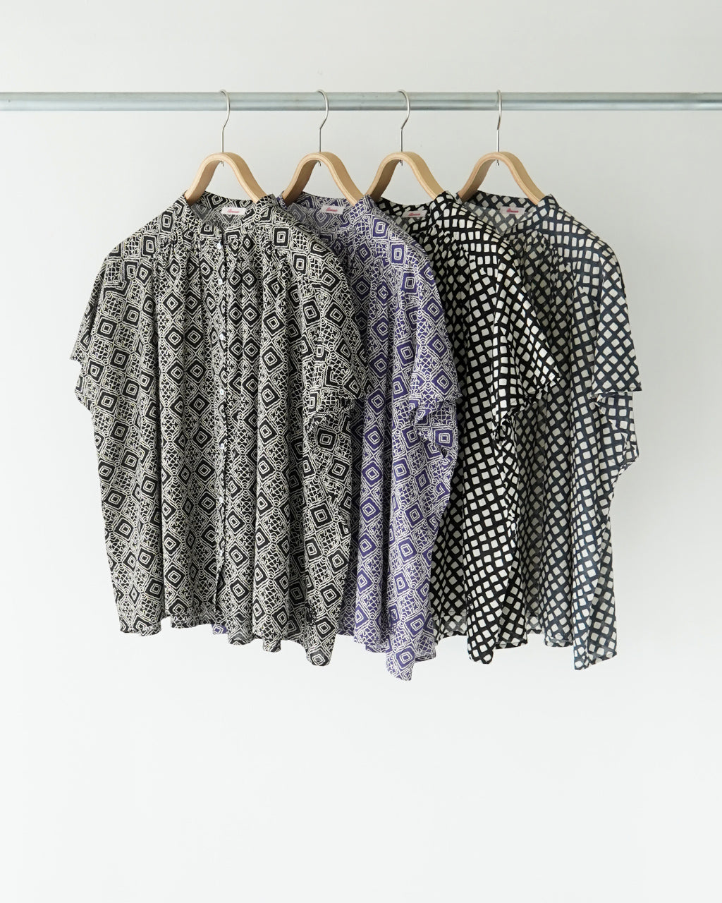 【SALE!20%OFF】Brocante ブロカント インドプリント 半袖シャツ フロンセシャツ チェック柄 ジオメトリック柄 36-323X【送料無料】