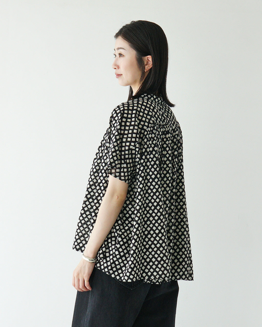 【SALE!20%OFF】Brocante ブロカント インドプリント 半袖シャツ フロンセシャツ チェック柄 ジオメトリック柄 36-323X【送料無料】