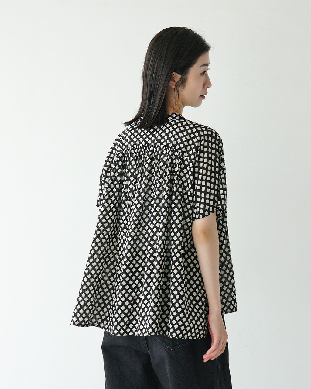 【SALE!20%OFF】Brocante ブロカント インドプリント 半袖シャツ フロンセシャツ チェック柄 ジオメトリック柄 36-323X【送料無料】