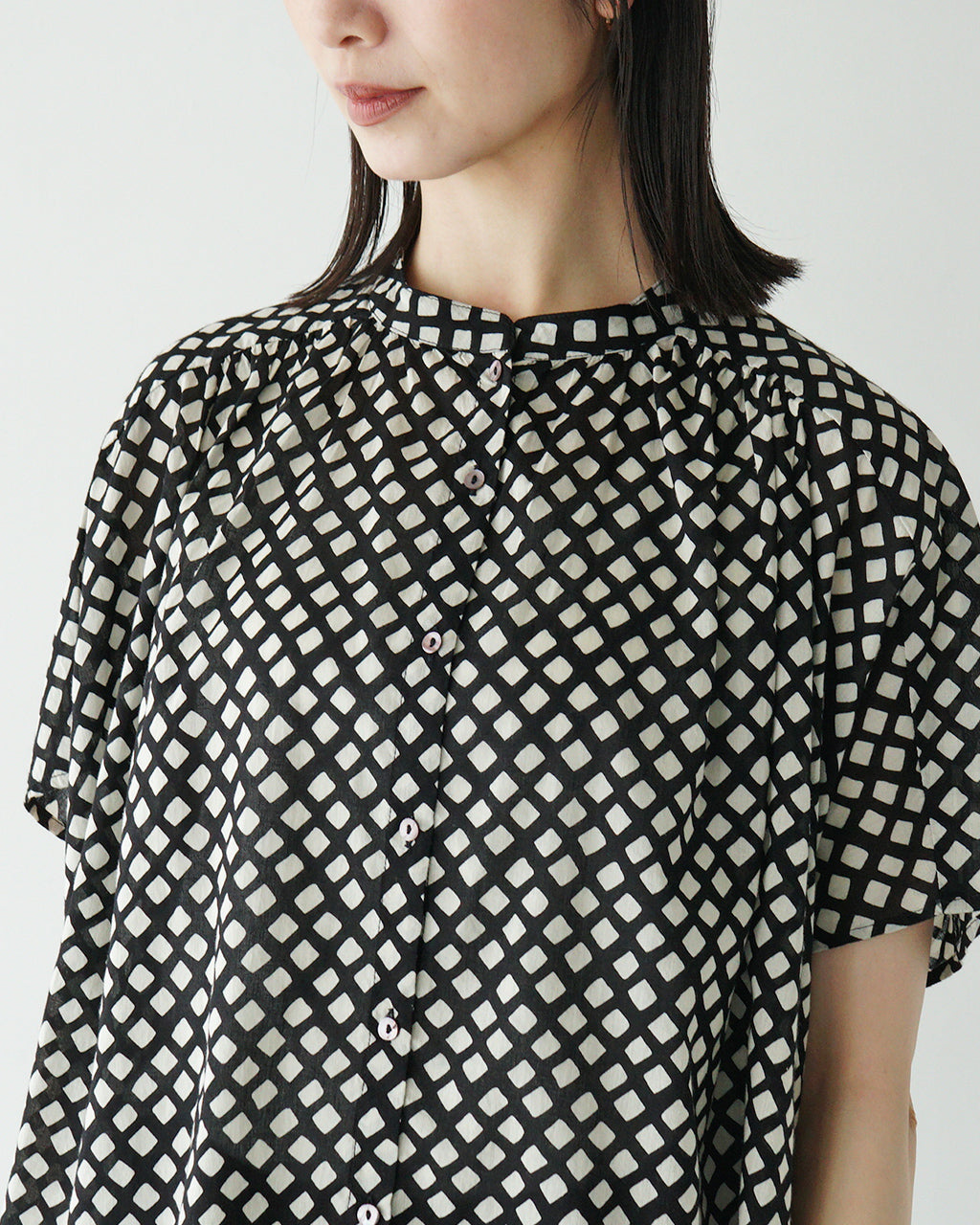 【SALE!20%OFF】Brocante ブロカント インドプリント 半袖シャツ フロンセシャツ チェック柄 ジオメトリック柄 36-323X【送料無料】