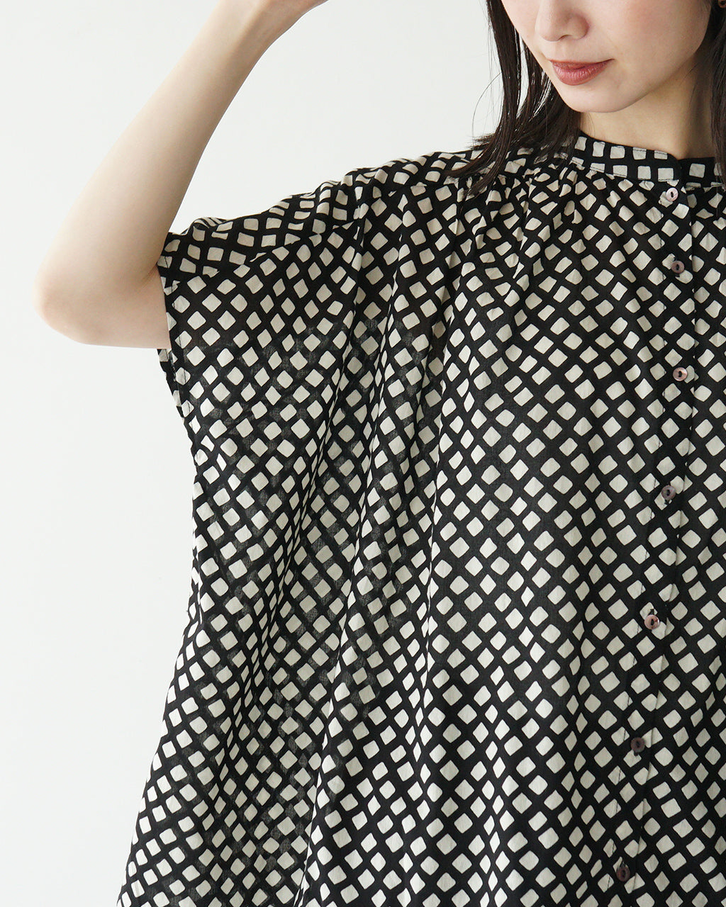 【SALE!20%OFF】Brocante ブロカント インドプリント 半袖シャツ フロンセシャツ チェック柄 ジオメトリック柄 36-323X【送料無料】