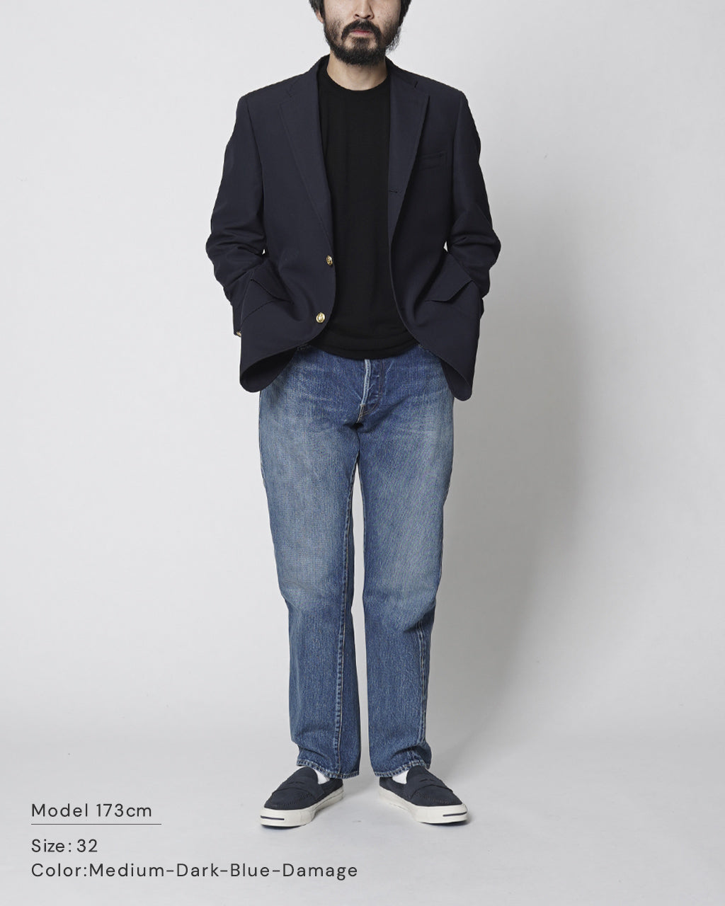 デニム ストレート 5ポケット パンツ New Straight 5 Pocket Pants ミディアム ダークブルー ダメージ PTLM-21STB 正規取扱店