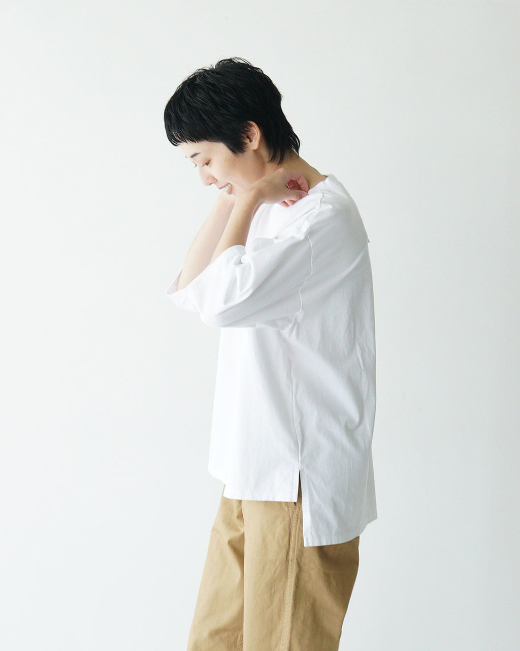 【SALE!30%OFF】Commencement コメンスメント ローネック 5分袖 Tシャツ Low neck 3/4 tee クルーネック 半袖 カットソー 日本製 C-186
