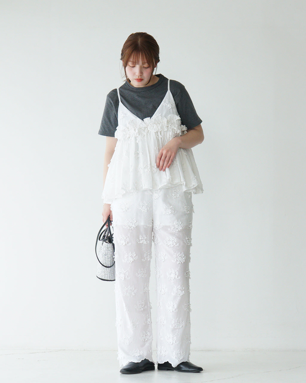 【SALE!20%OFF】シアーコットン 3D エンブロイダリー イージーパンツ sheer cotton 3D embroidery easy pants CC-3531