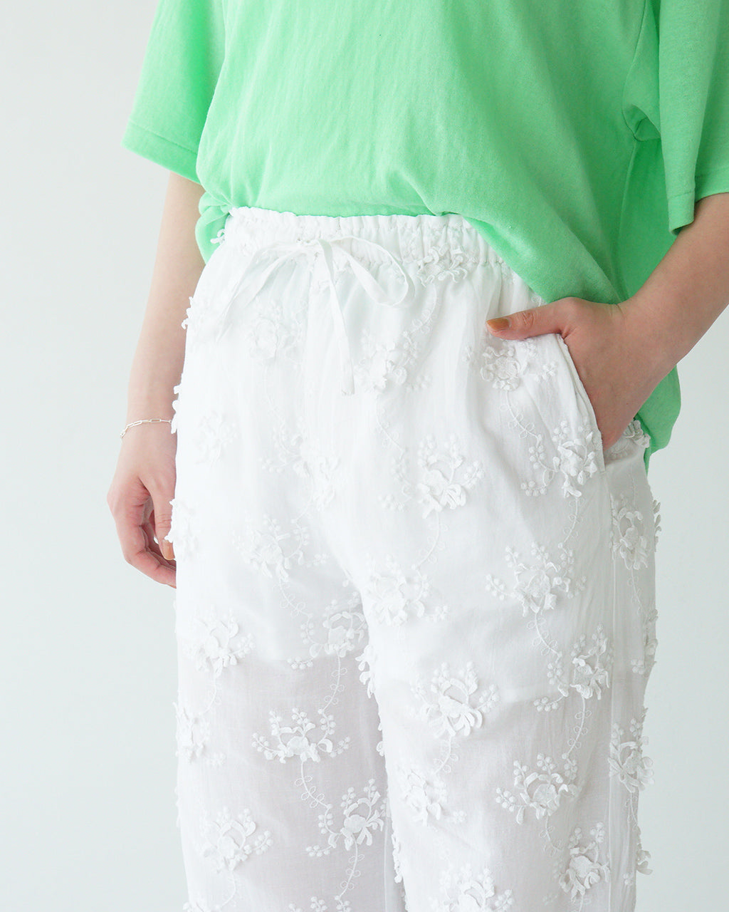 【SALE!20%OFF】シアーコットン 3D エンブロイダリー イージーパンツ sheer cotton 3D embroidery easy pants CC-3531