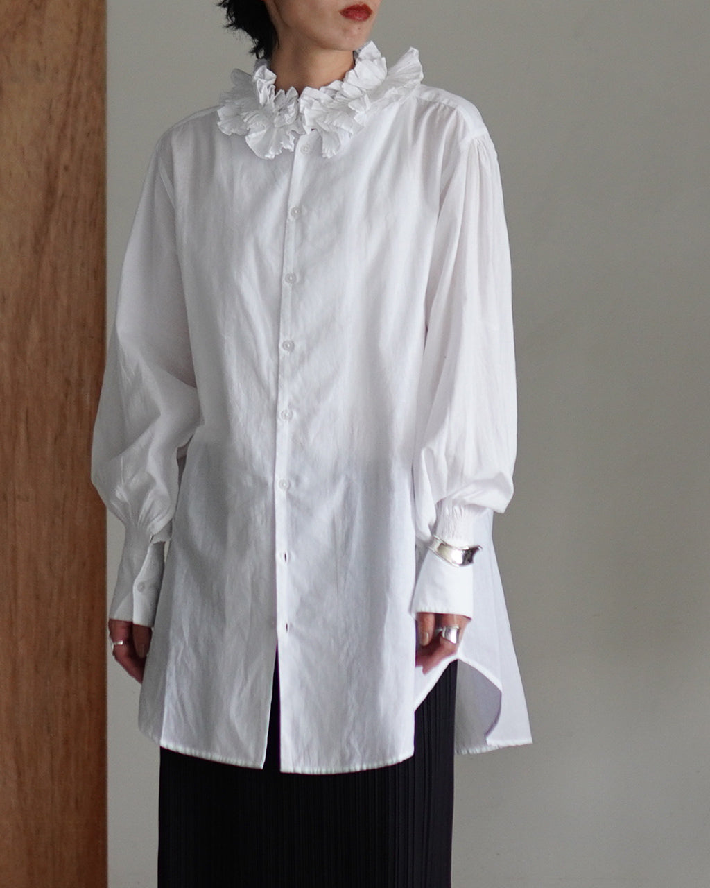 長袖シャツ コットンフリルカラーシャツ ブラウス ボタンダウン シアー cotton frill coller shirts CC-3537 CC-2001