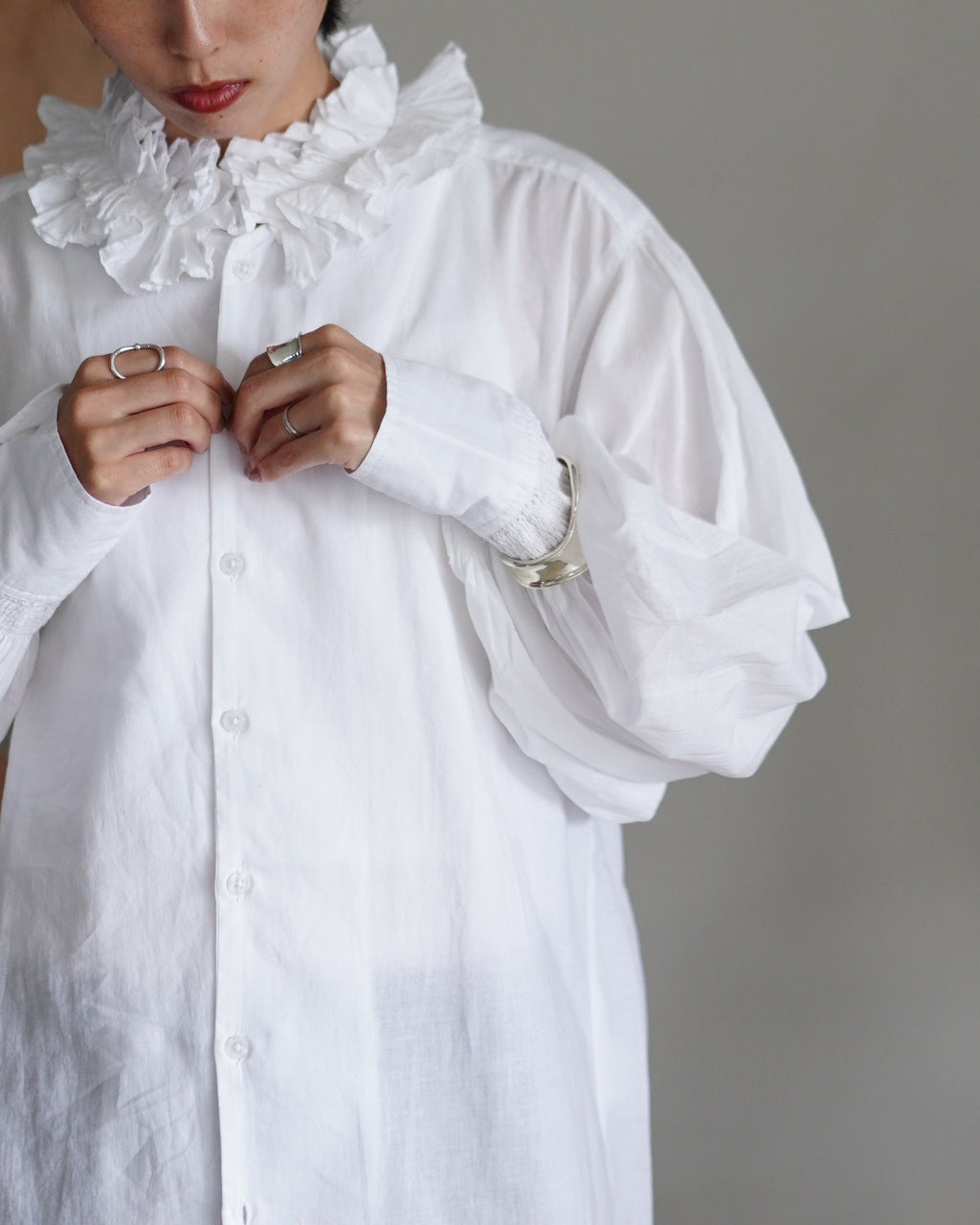 長袖シャツ コットンフリルカラーシャツ ブラウス ボタンダウン シアー cotton frill coller shirts CC-3537 CC-2001