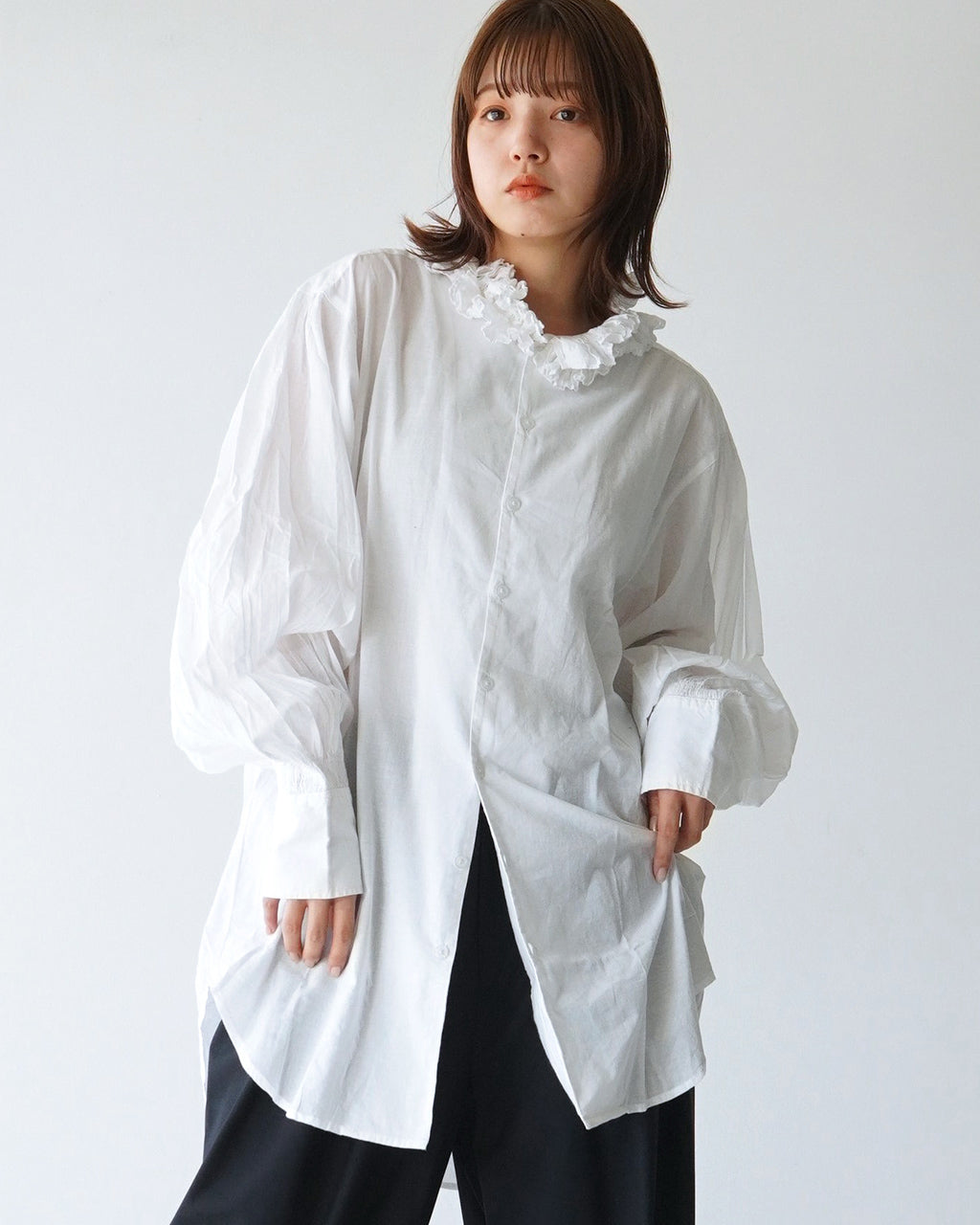 crinkle crinkle crinkle クリンクル クリンクル クリンクル 長袖シャツ コットンフリルカラーシャツ ブラウス ボタンダウン シアー cotton frill coller shirts CC-3537 CC-2001【送料無料】