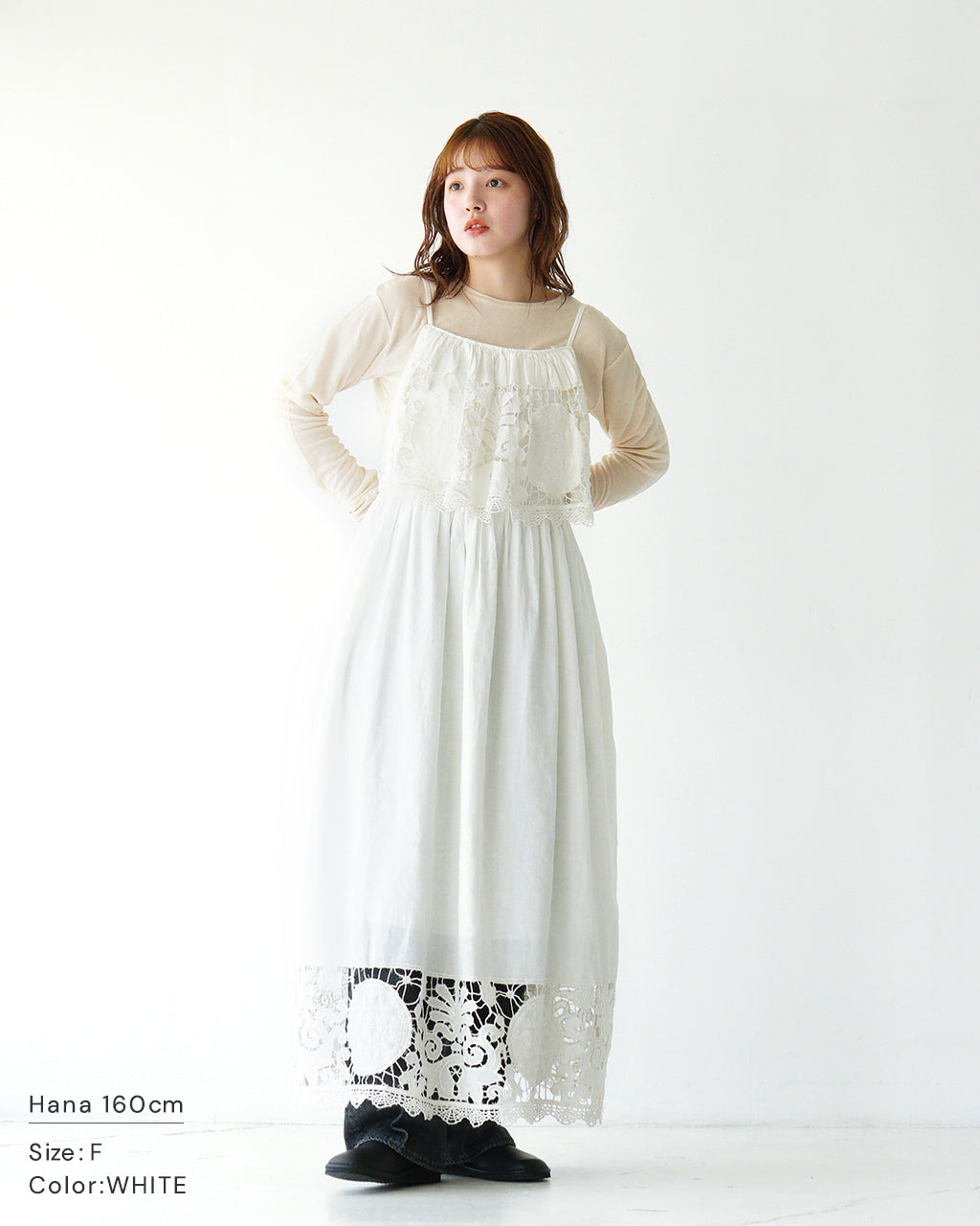 【SALE!20%OFF】キャミワンピース リネンコットン 刺繍 レース linen cotton motif lace cami dress CC-3544