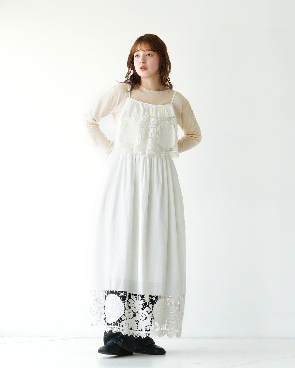 crinkle crinkle crinkle クリンクル クリンクル クリンクル キャミワンピース リネンコットン 刺繍 レース linen cotton motif lace cami dress CC-3544【送料無料】