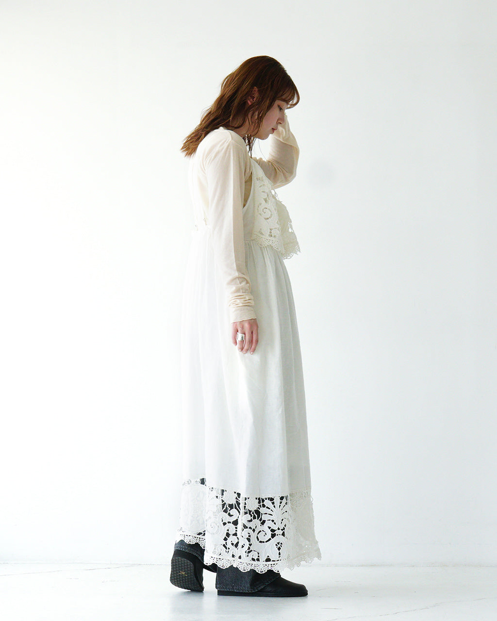 【SALE!20%OFF】キャミワンピース リネンコットン 刺繍 レース linen cotton motif lace cami dress CC-3544