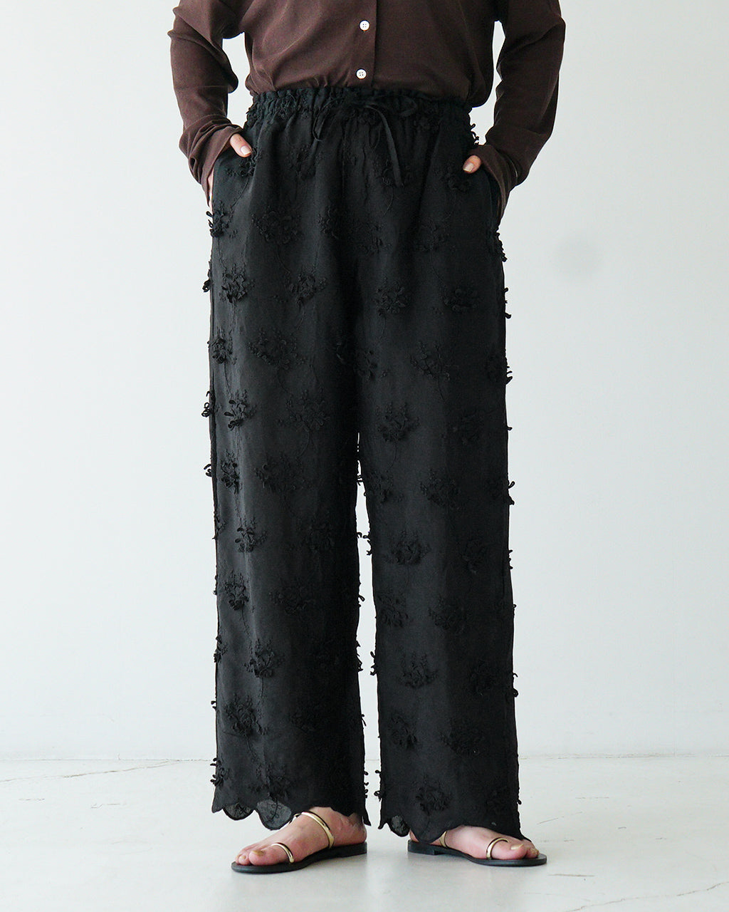 crinkle crinkle crinkle クリンクル クリンクル クリンクル イージーパンツ 3D刺繍 レーヨンシャンタンパンツ 3D embroidery rayon shantung pants CC-3556【送料無料】