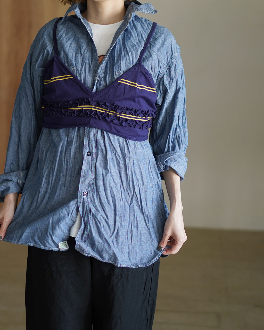 crinkle crinkle crinkle クリンクル クリンクル クリンクル border big bra ボーダー ビッグブラ ネイビー | Crouka(クローカ)