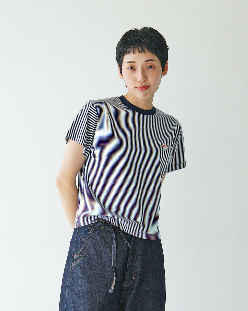 ダントン DANTON 細ボーダー ストライプ 半袖Tシャツ SHORT SLEEVE SEMI CROP T-SHIRT STRIPE ショート丈 クルーネック DT-C0408 CVT【クーポン対象外】