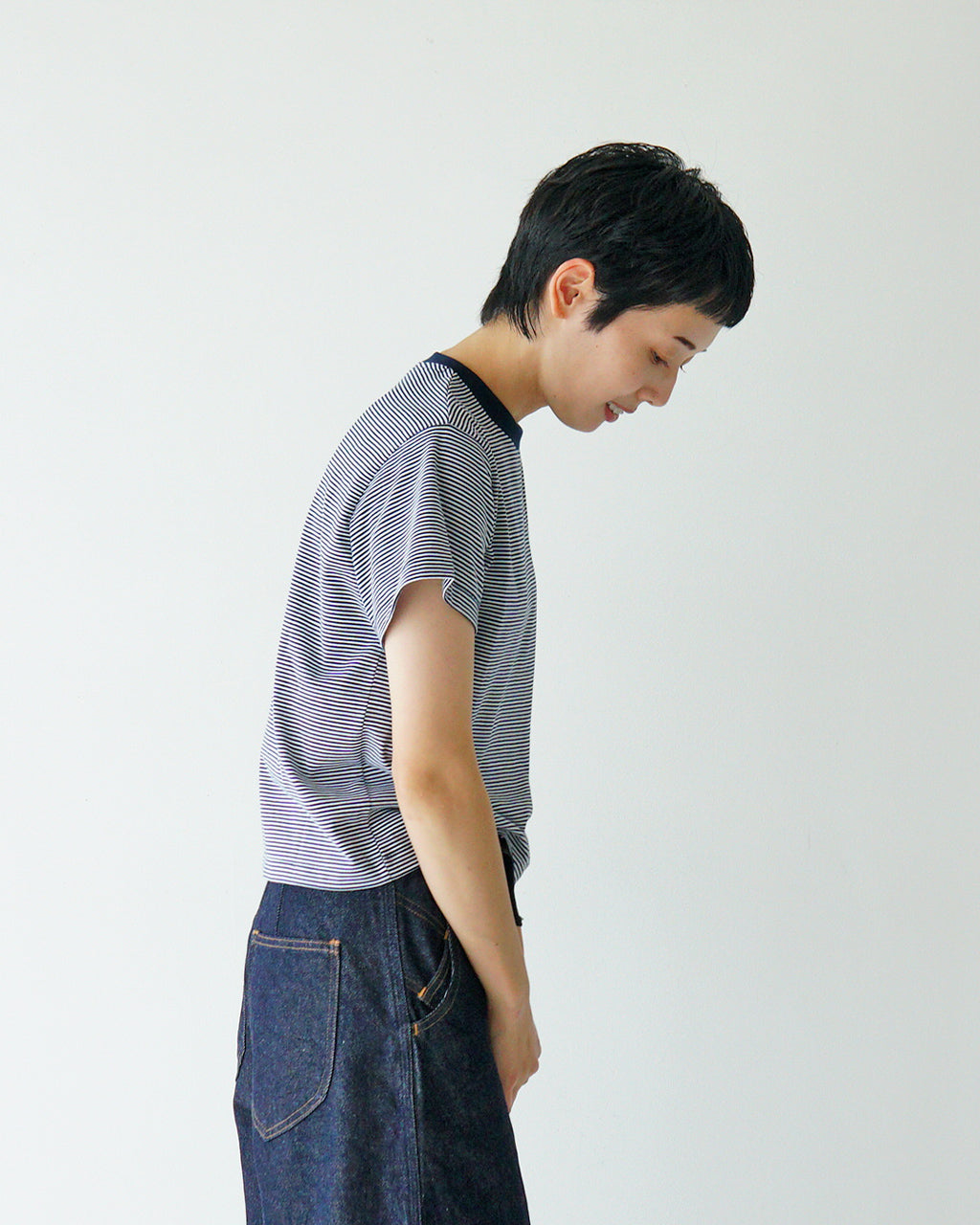 ダントン DANTON 細ボーダー ストライプ 半袖Tシャツ SHORT SLEEVE SEMI CROP T-SHIRT STRIPE ショート丈 クルーネック DT-C0408 CVT【クーポン対象外】