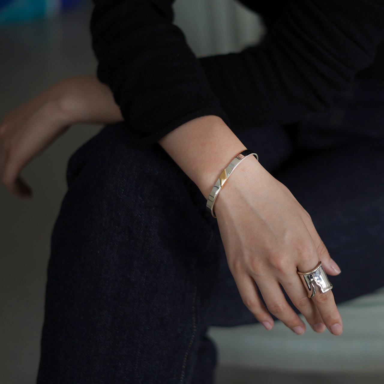 バーメイル スラッシュ バングル vermeil slash bangle (L) シルバー925 9K ゴールド 23AW003