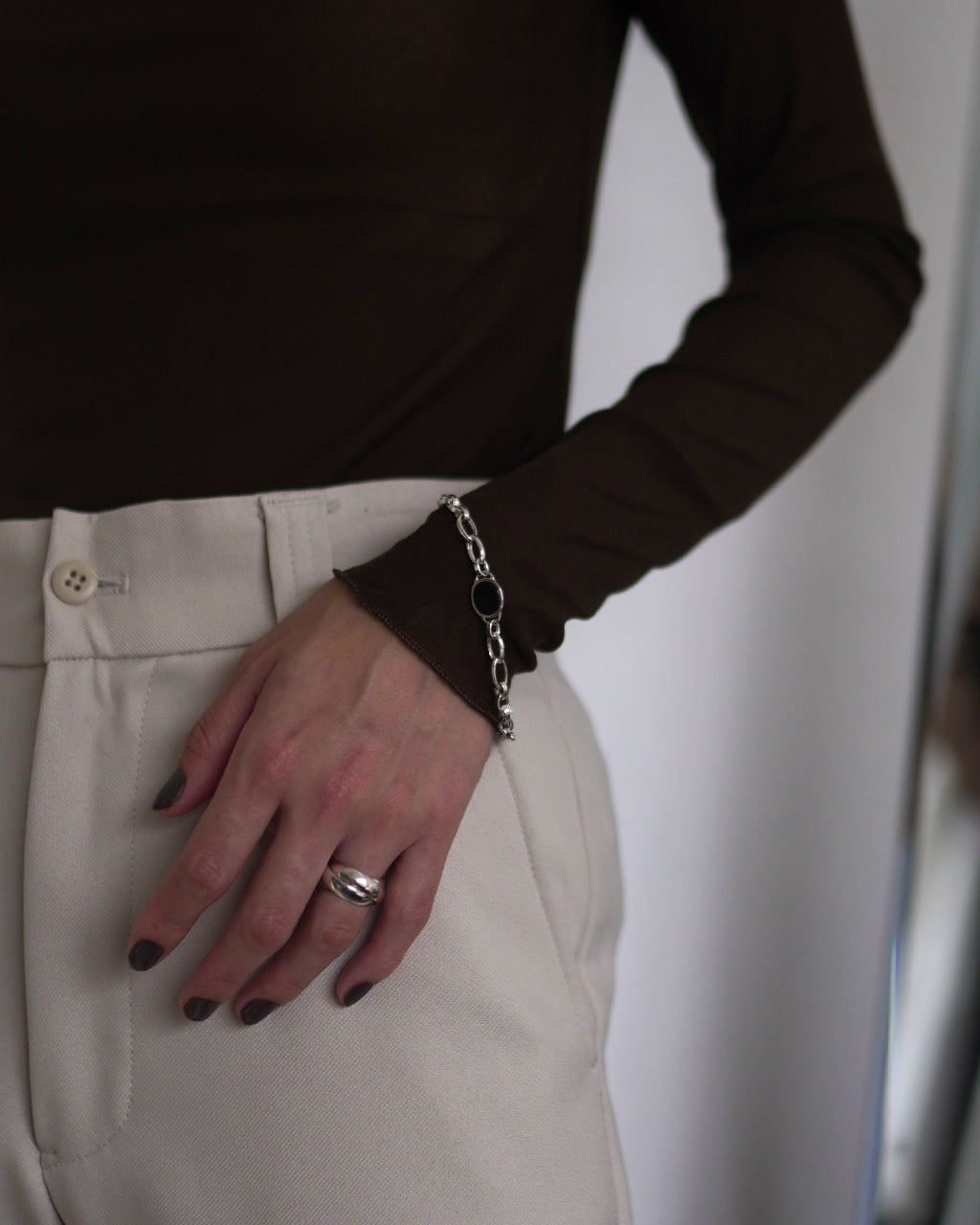 STONE SIGNET FIGARO TRIPLE CHAIN BRACELET/STONE(M) ED25AW-093