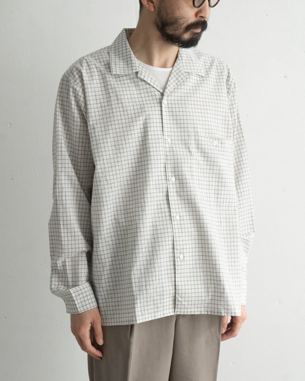 【SALE!30%OFF】ペーパー×リネン プレイドシャツ 格子柄 オープンカラー チェックシャツ Paper x Linen Plaid Shirt GL55142