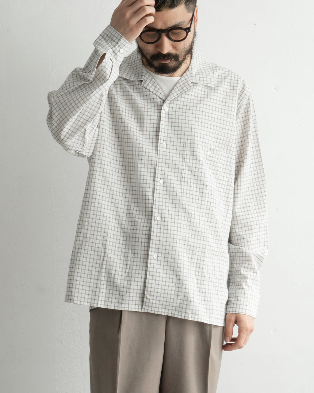 【SALE!30%OFF】ペーパー×リネン プレイドシャツ 格子柄 オープンカラー チェックシャツ Paper x Linen Plaid Shirt GL55142