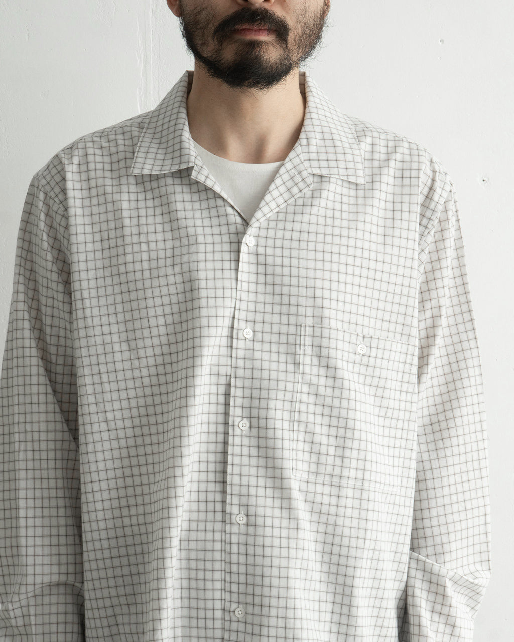 【SALE!30%OFF】ペーパー×リネン プレイドシャツ 格子柄 オープンカラー チェックシャツ Paper x Linen Plaid Shirt GL55142