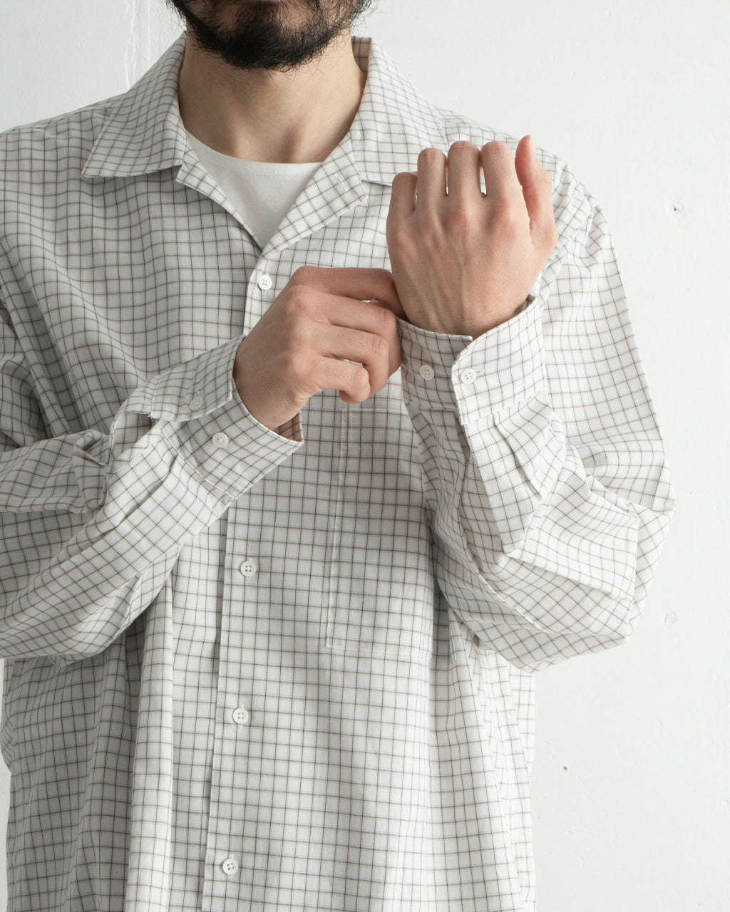 【SALE!30%OFF】ペーパー×リネン プレイドシャツ 格子柄 オープンカラー チェックシャツ Paper x Linen Plaid Shirt GL55142