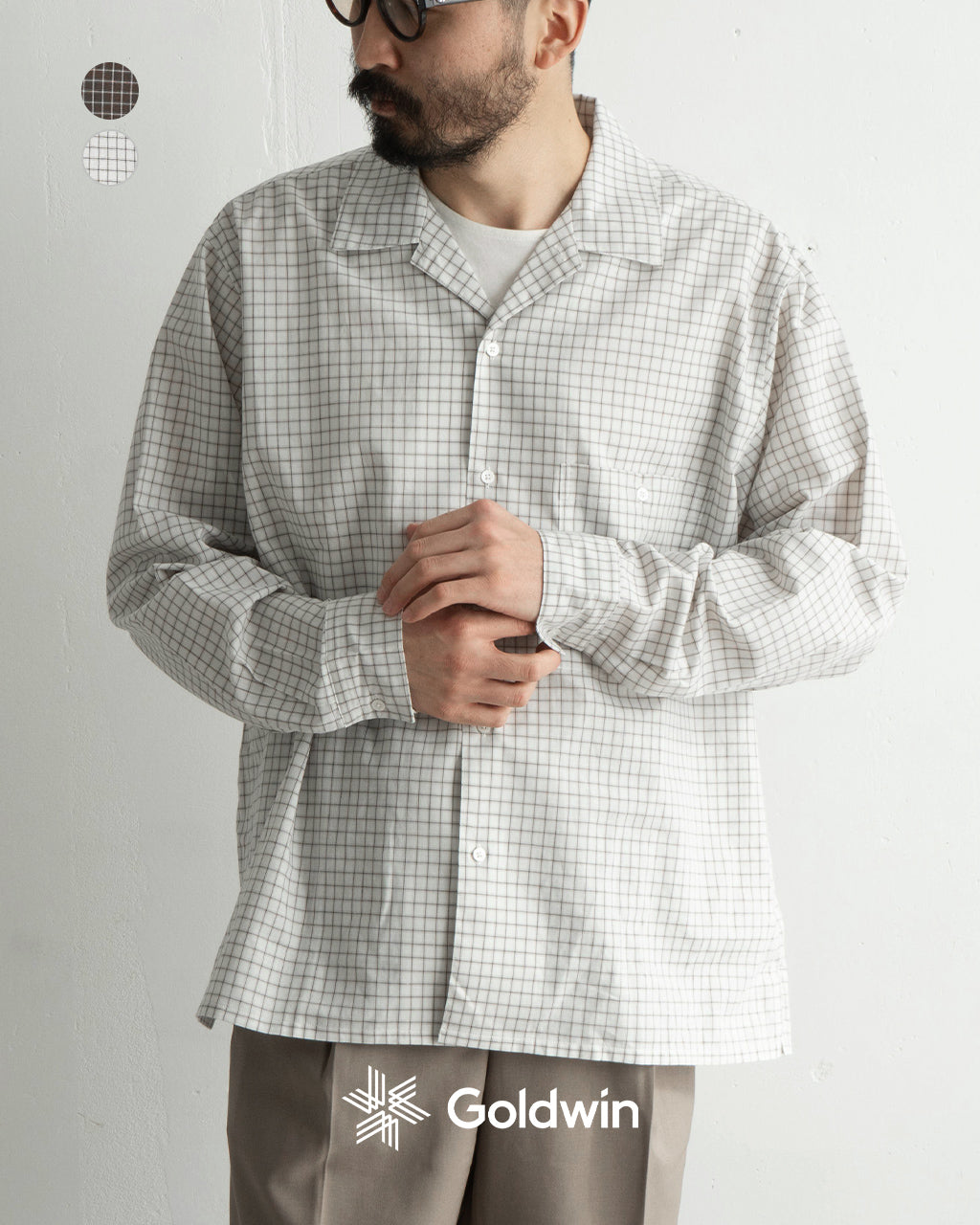 【SALE!30%OFF】ペーパー×リネン プレイドシャツ 格子柄 オープンカラー チェックシャツ Paper x Linen Plaid Shirt GL55142
