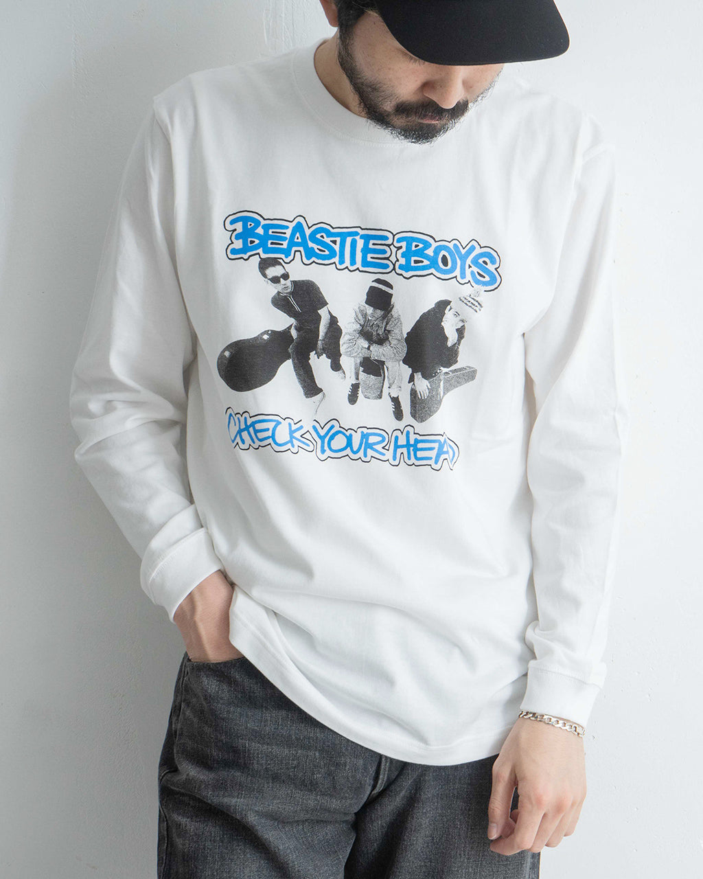 \早得24時間限定ポイント10倍/GOOD ROCK SPEED グッドロックスピード ビースティーボーイズ BEASTIE BOYS Tシャツ 長袖 カットソー ホワイト 白 ヴィンテージライク 綿100% ロンT アメカジ 25BEA002W