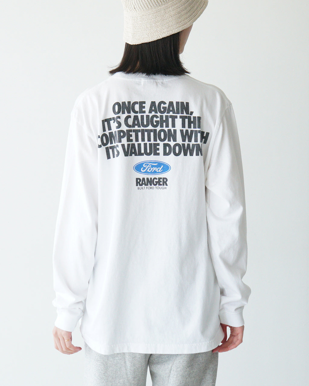 \早得24時間限定ポイント10倍/GOOD ROCK SPEED グッドロックスピード フォード FORD Tシャツ 長袖 カットソー ホワイト 白 ヴィンテージ風 ロゴプリント 綿100% ゆったり 25FOD001W