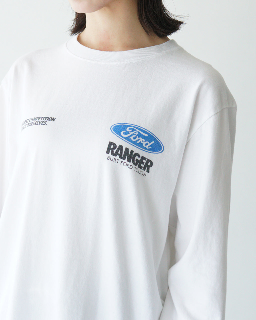 \早得24時間限定ポイント10倍/GOOD ROCK SPEED グッドロックスピード フォード FORD Tシャツ 長袖 カットソー ホワイト 白 ヴィンテージ風 ロゴプリント 綿100% ゆったり 25FOD001W