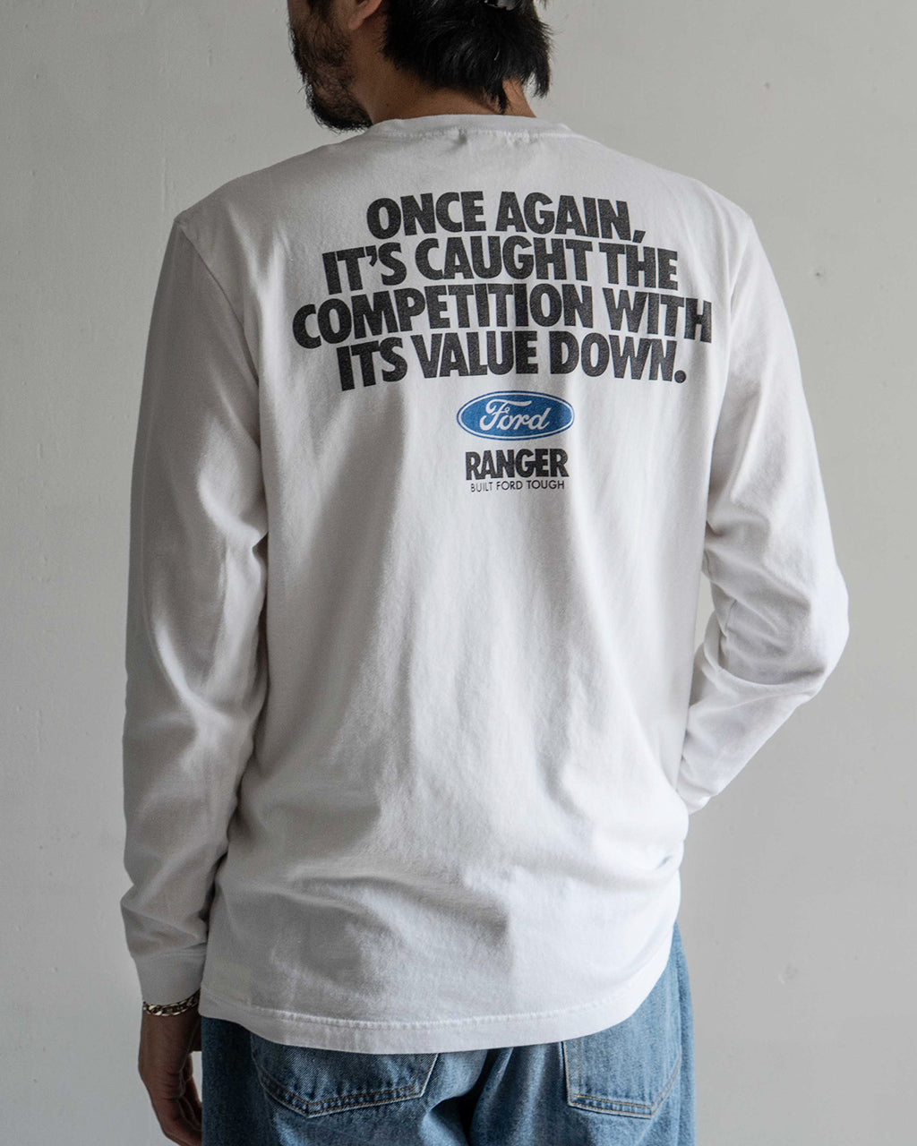 \早得24時間限定ポイント10倍/GOOD ROCK SPEED グッドロックスピード フォード FORD Tシャツ 長袖 カットソー ホワイト 白 ヴィンテージ風 ロゴプリント 綿100% ゆったり 25FOD001W