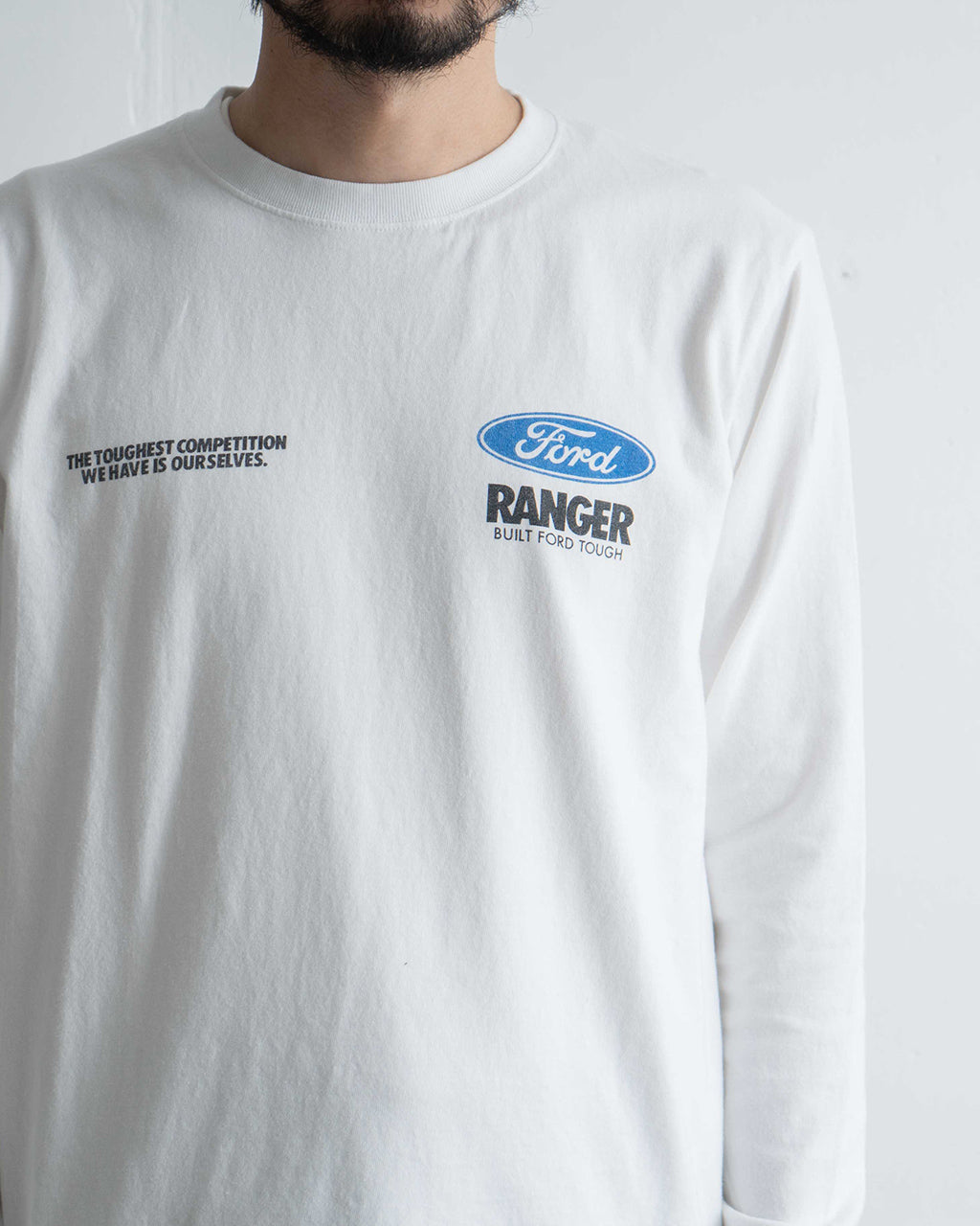 \早得24時間限定ポイント10倍/GOOD ROCK SPEED グッドロックスピード フォード FORD Tシャツ 長袖 カットソー ホワイト 白 ヴィンテージ風 ロゴプリント 綿100% ゆったり 25FOD001W