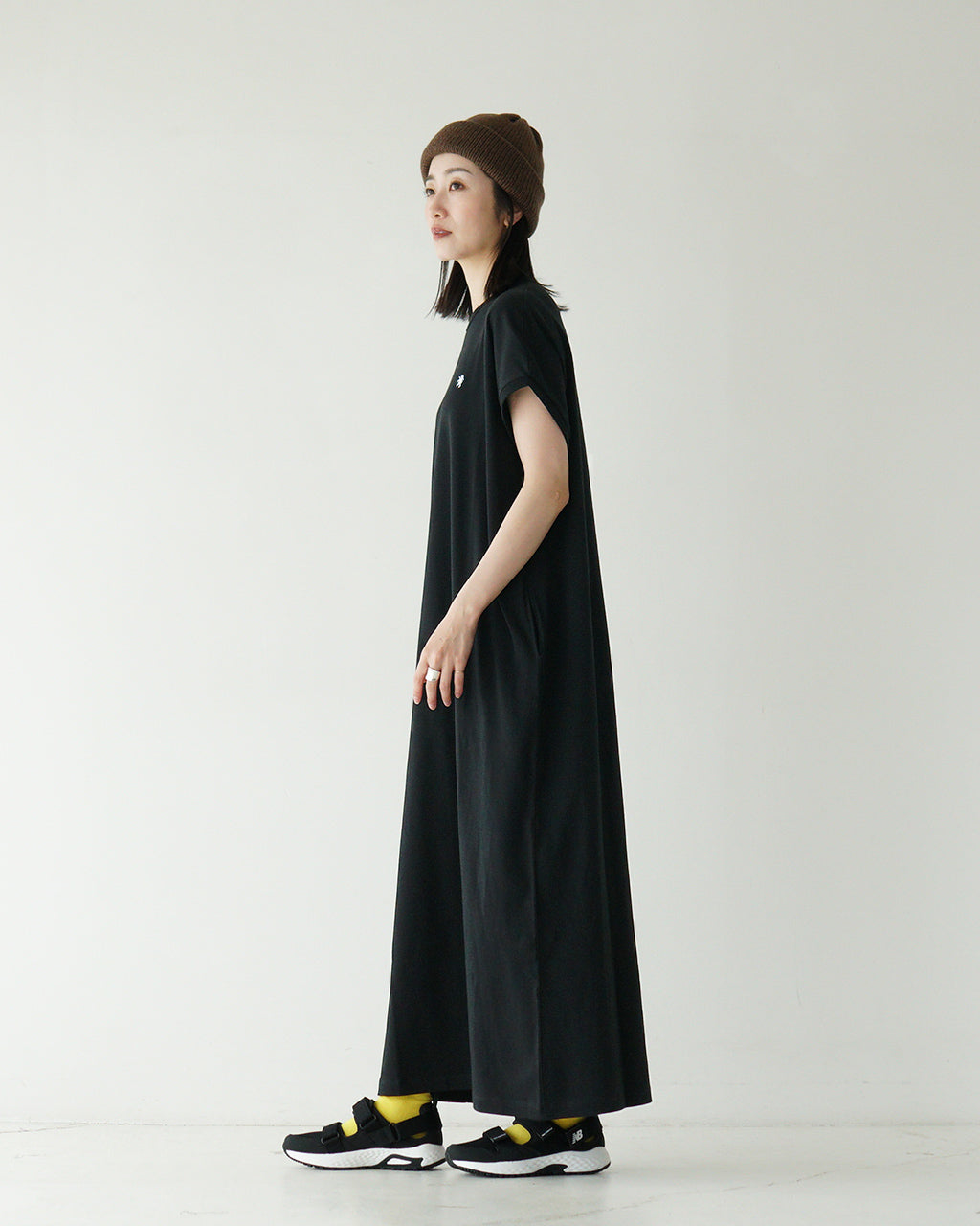 Gymphlex ジムフレックス ノースリーブ ワンピース CREW NECK SLEEVELESS DRESS クルーネック スリーブレス ボックスシルエット ドレス ロング丈 フレンチスリーブ ロゴ GY-C0325 FLK【送料無料】