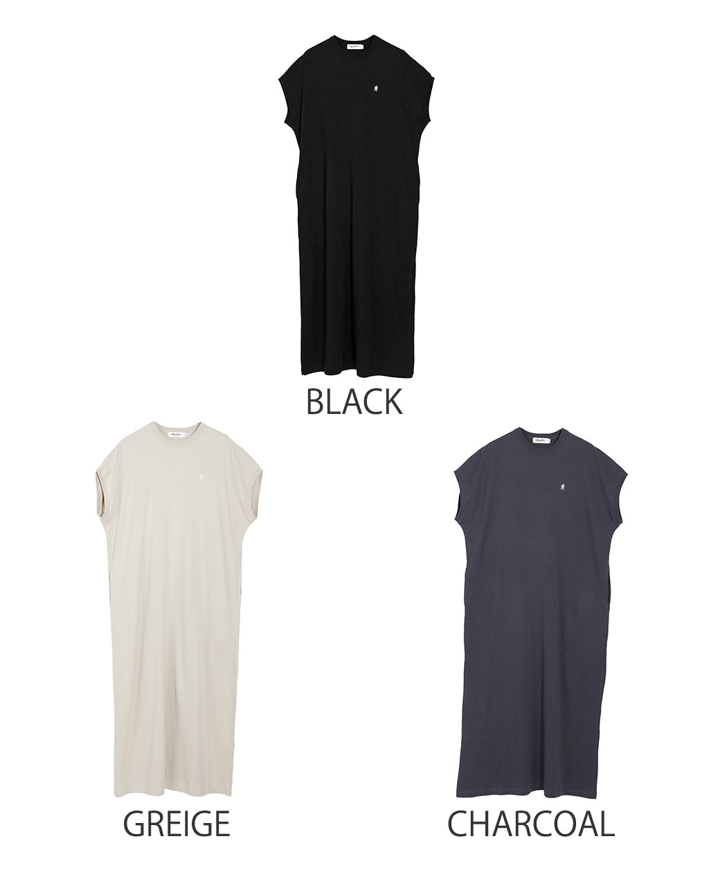 Gymphlex ジムフレックス ノースリーブ ワンピース CREW NECK SLEEVELESS DRESS クルーネック スリーブレス ボックスシルエット ドレス ロング丈 フレンチスリーブ ロゴ GY-C0325 FLK【送料無料】