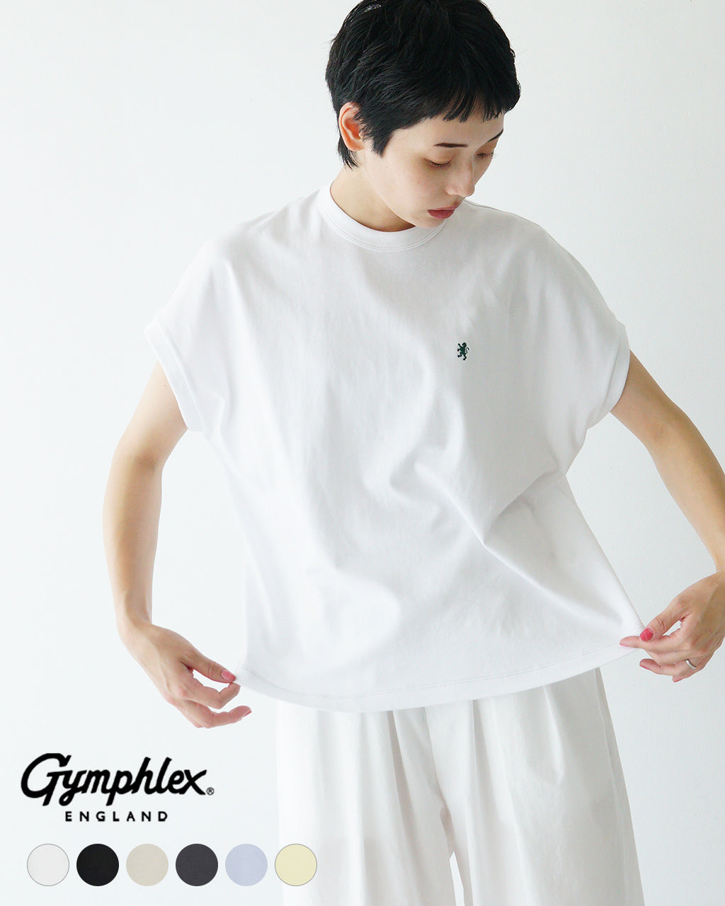 Gymphlex ジムフレックス セミフレンチスリーブ Tシャツ CREW NECK SLEEVELESS P.O. スムースコットン クルーネック GY-C0361 FLK