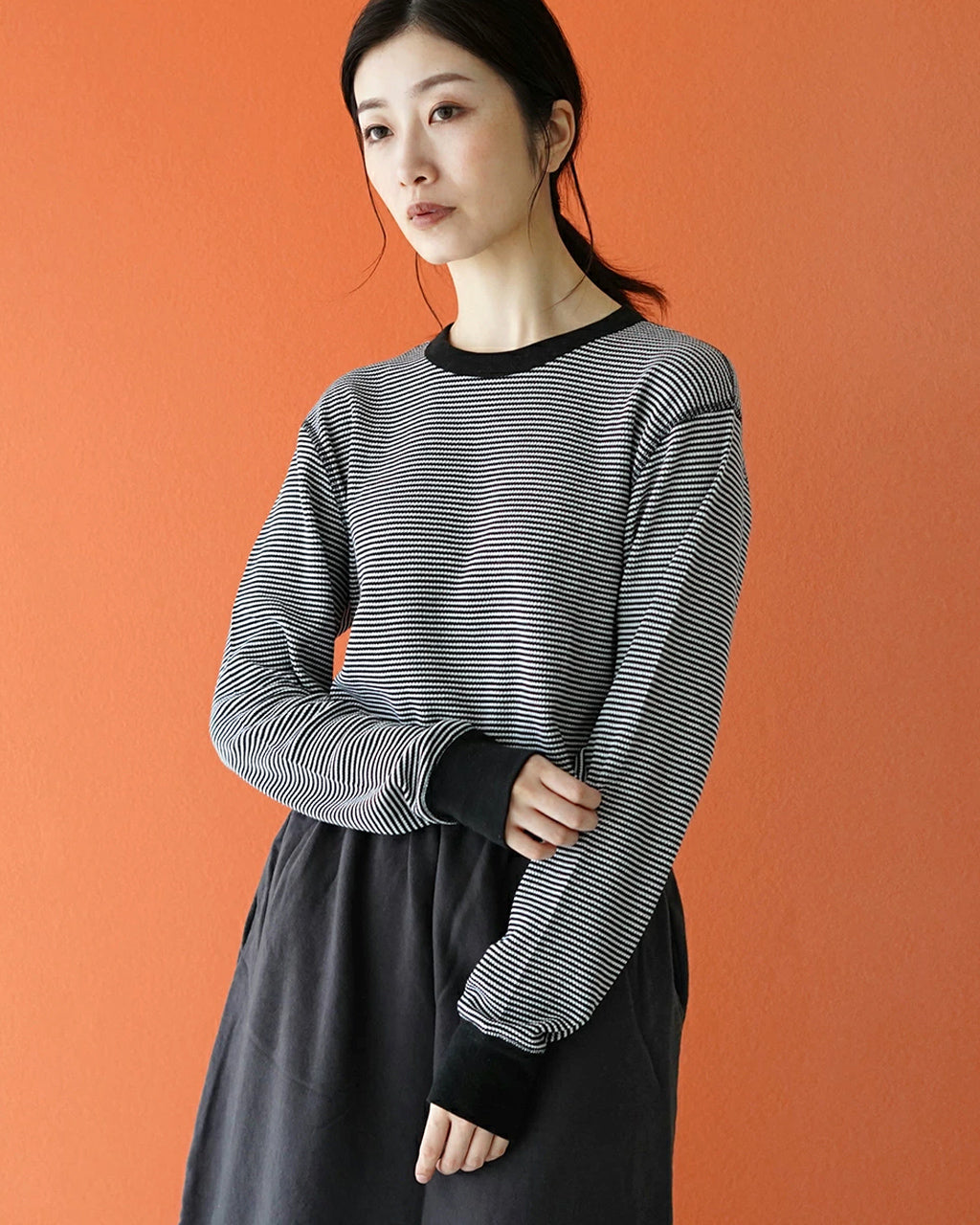 Healthknit ヘルスニット ベーシック ワッフル クルーネック ロングスリーブ Tシャツ Basic Waffle Crewneck L/S ボーダー カットソー 602L