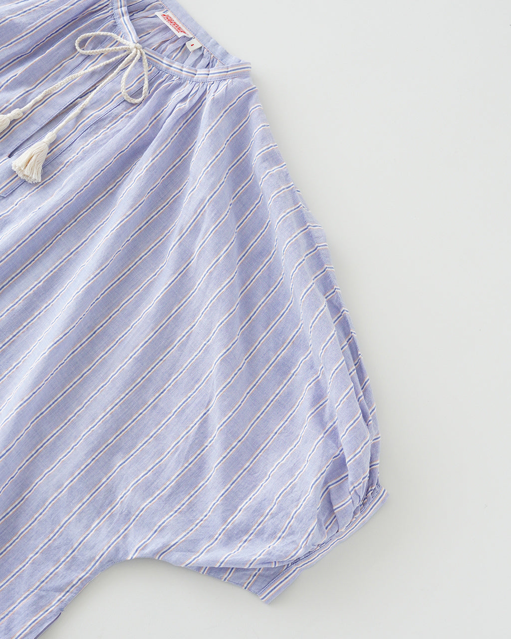 INDIA INDUSTRIES インディアインダストリー ストライプ ロング ワンピース VOILE STRIPE SHIRT DRESS ギャザー ノーカラー スキッパー 半袖 ND-G0101 VST【送料無料】
