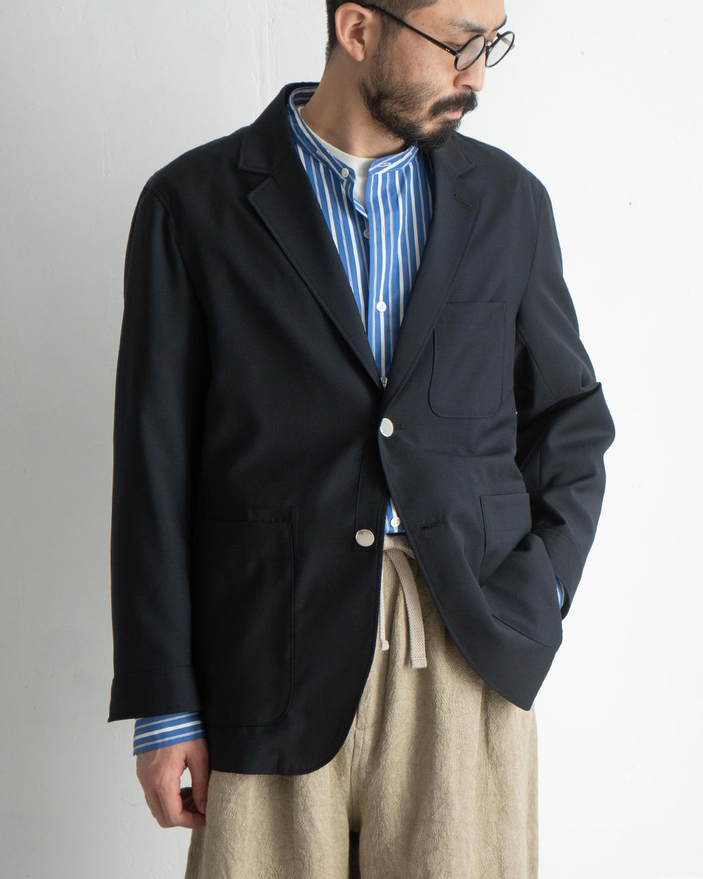 intch.ウール モヘヤ ブレザー スターリングシルバー ボタン ジャケット 春夏対応 502510008