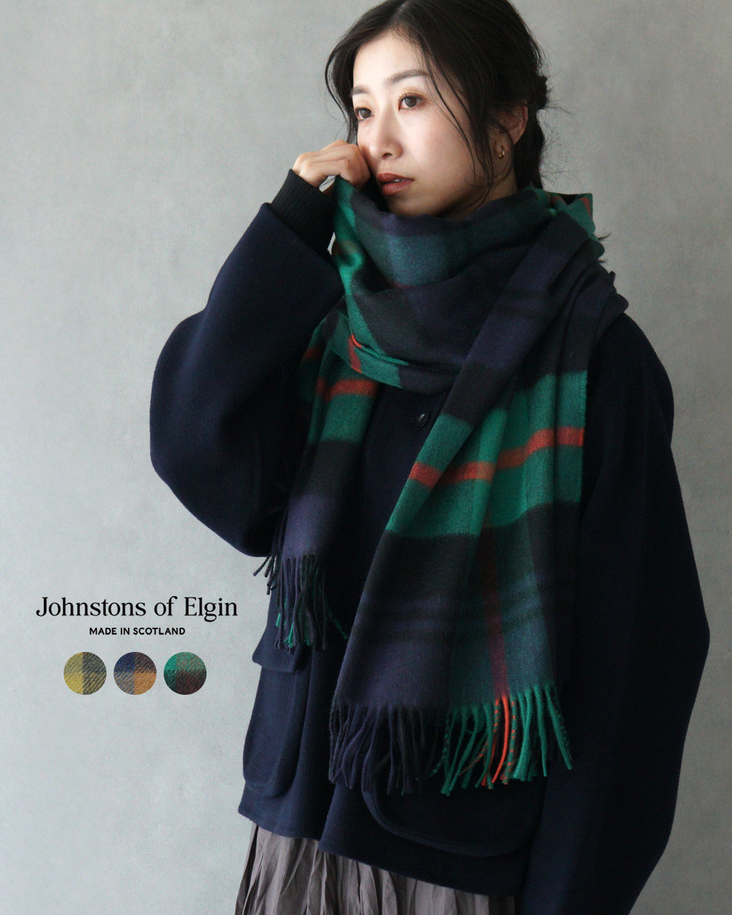 Johnstons of Elgin ジョンストンズ オブ エルガン 【日本限定】 ストール 大判 Woven Stole カシミヤ タータ