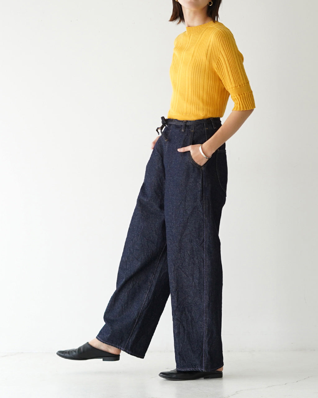 【Crouka別注色】Round wide denim Trousers J231DN01