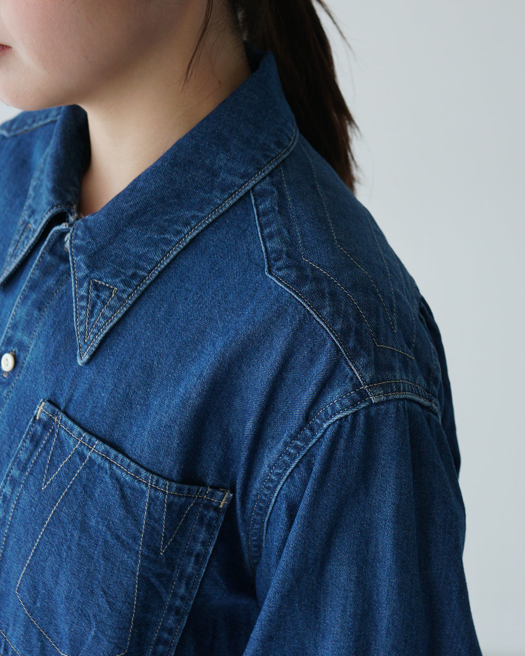 デニムシャツ Denim Shirt 8oz ジャケット 長袖 オーバーサイズ 幾何学模様 ステッチワーク J251SH01
